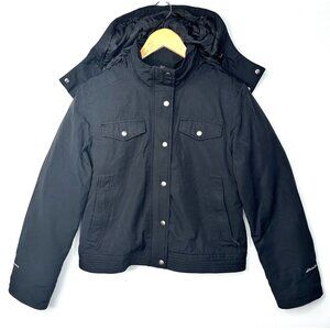 Eddie Bauer Weatheredge Womens Bomber Jacket Removable Hood Waterproof Black M